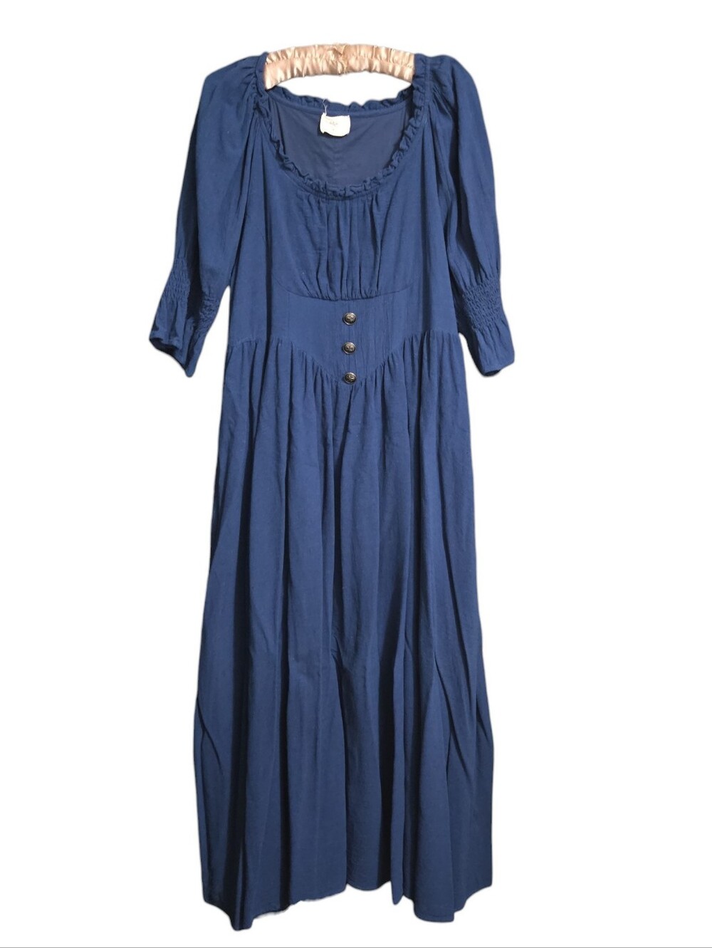 LinenVibes Chillinen Blue Corset Back Lace Up Cottagecore Prairie Maxi Dress XL